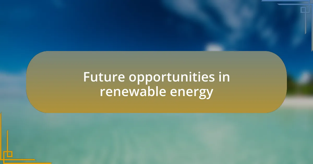 Future opportunities in renewable energy