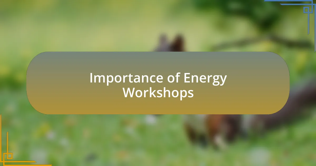 Importance of Energy Workshops