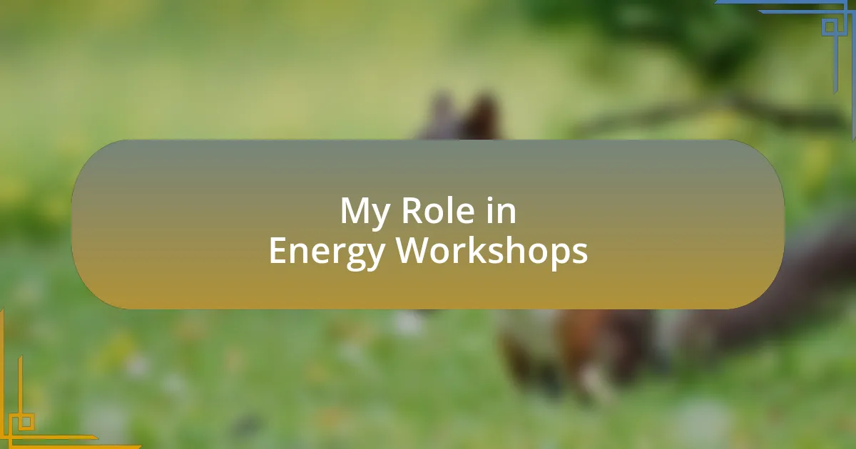 My Role in Energy Workshops